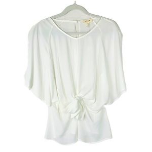 Sandy&Sid tie front dolman sleeve peplum blouse white ivory flounce